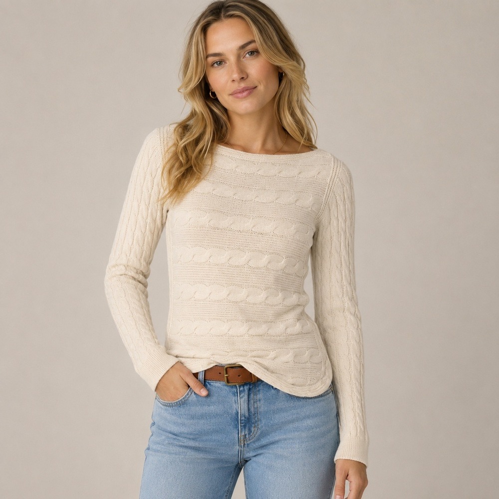 Ralph Lauren Cream Cable Knit Sweater Size Small (fits X Small) Tunic Fisherman‎